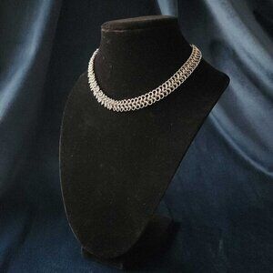 Gothic Medieval silver chainmail choker necklace